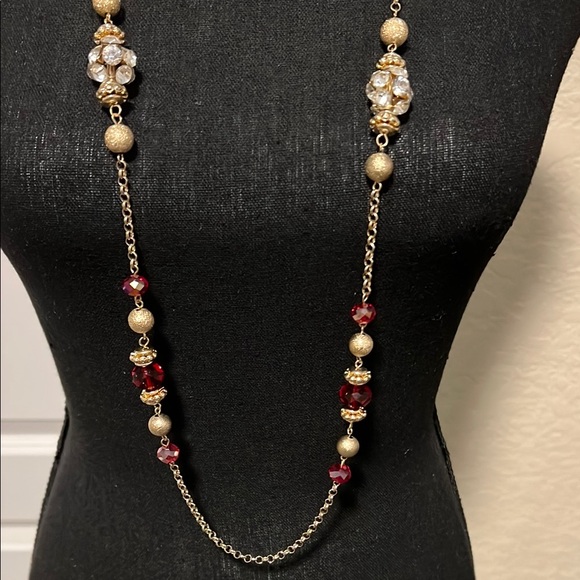 Elegant Gold and Red Beaded Necklace - Picture 2 of 6